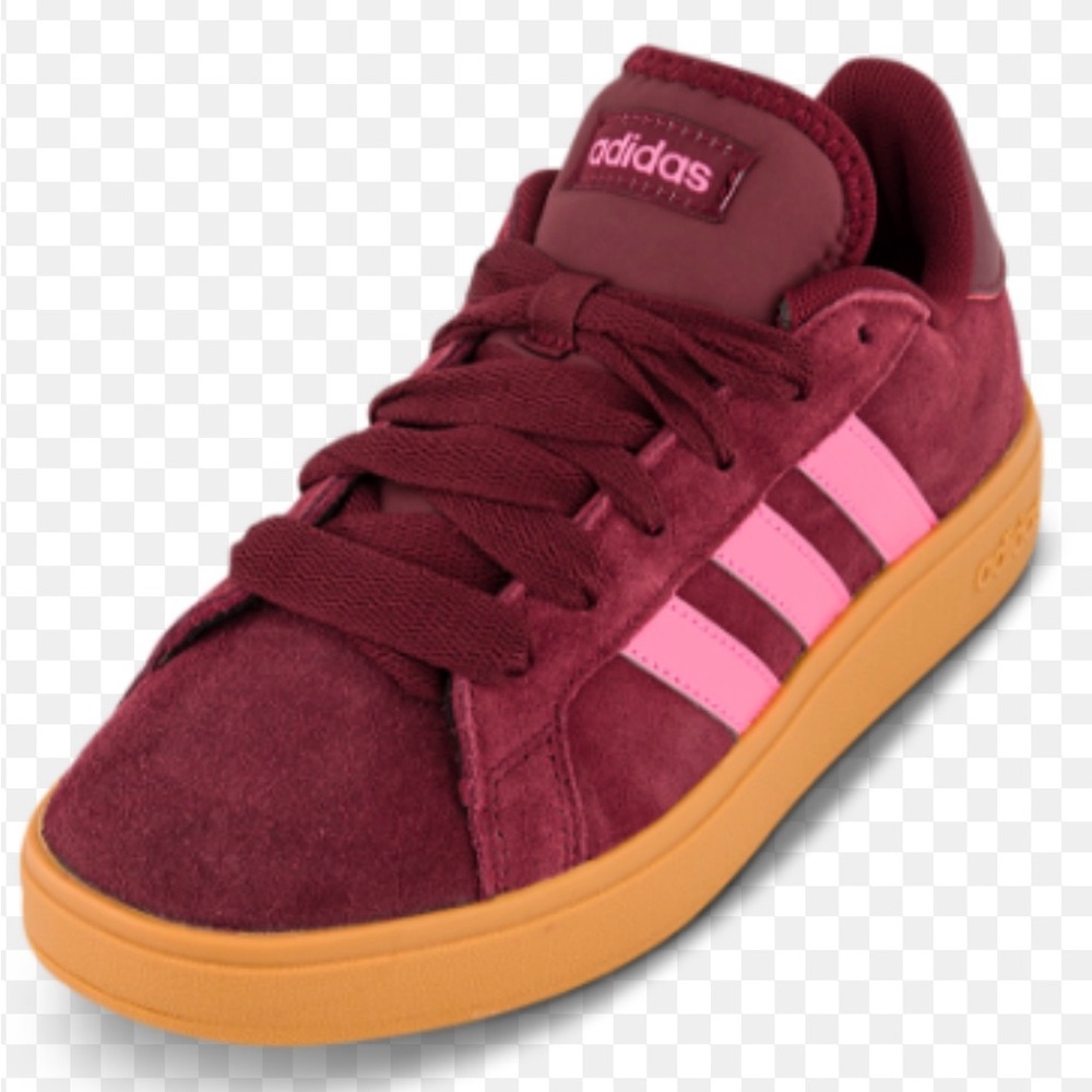 Adidas Maroon Sneakers with Pink Accents
